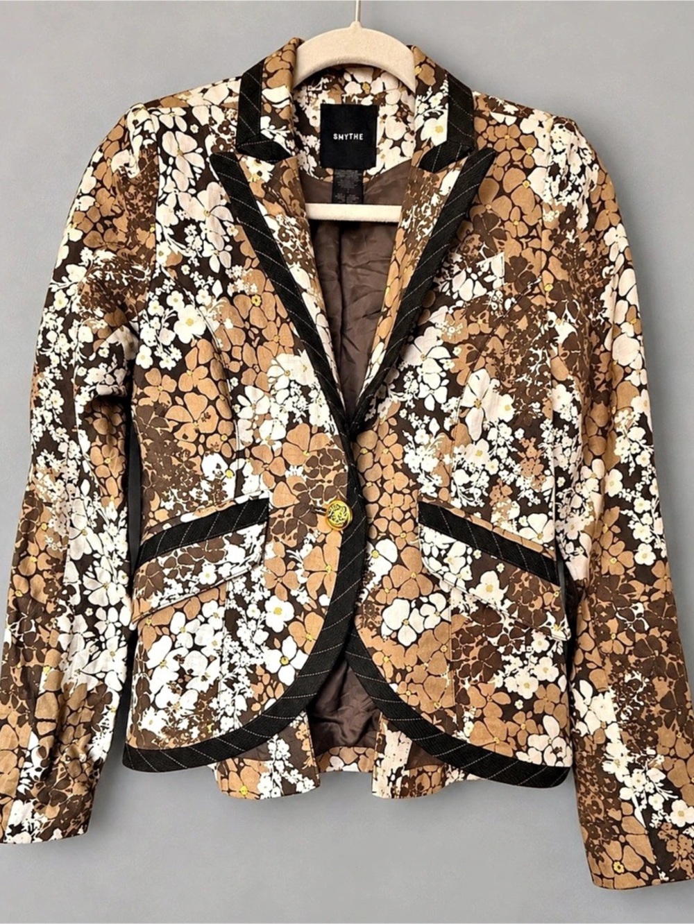 Smythe Taped One Button Army Floral Blazer Brown & White